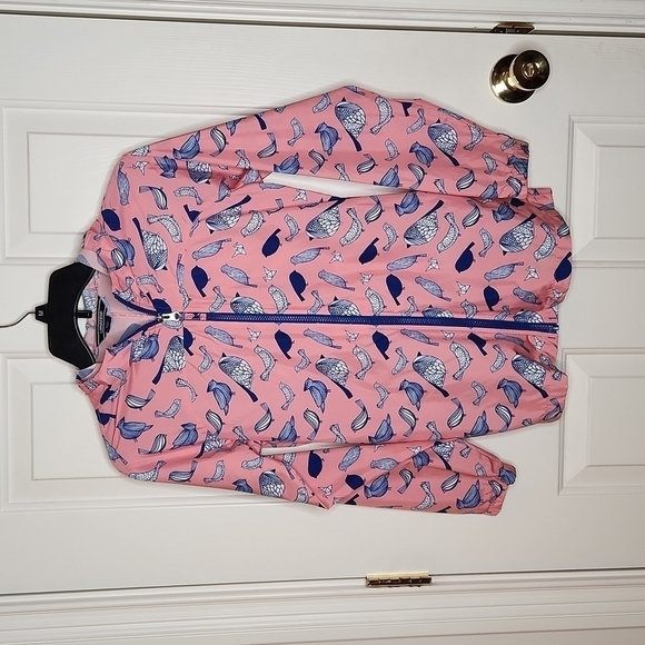 LANDS' End Pink Blue Bird Windbreaker Jacket - Size M - Picture 1 of 14